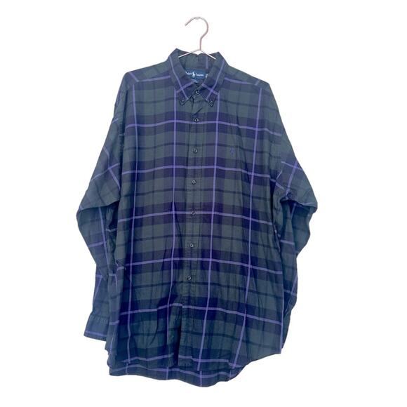 Ralph Lauren Dark green and navy purple plaid Blake button down cotton size XL - Picture 1 of 5